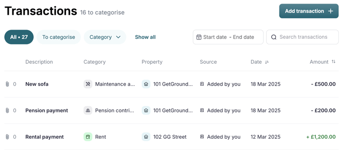 Transactions log screenshots